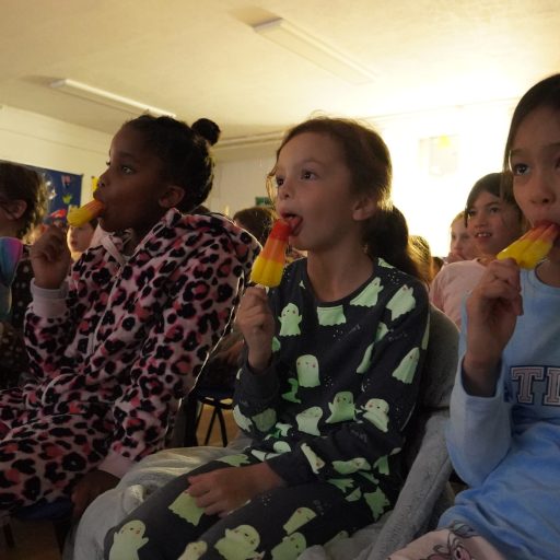 Girls Enjoy Ice Lollies At St Mary’s Lower School’s Charity Movie Night