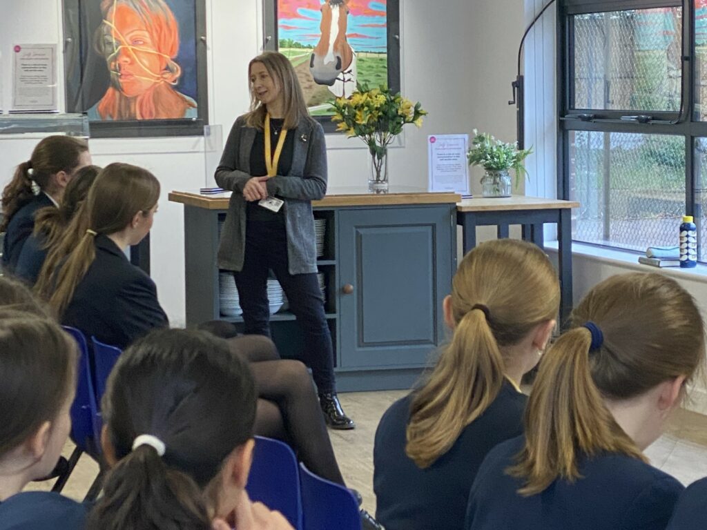 St Mary’s parent Sophie delivering a thought-provoking assembly about her father who was a Holocaust survivor.